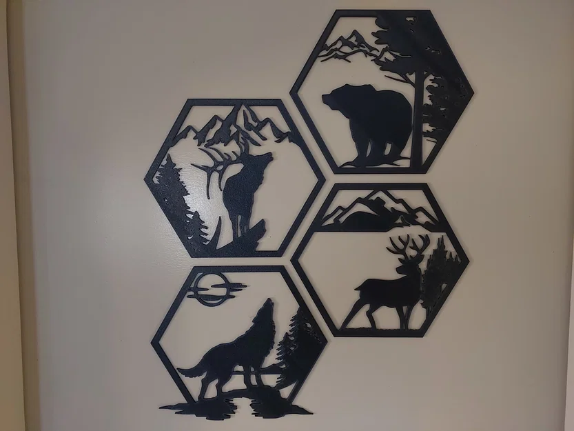 Bộ tranh treo tường lục giác hình thú rừng (Hexagon Wall Art) 3D - Image 1