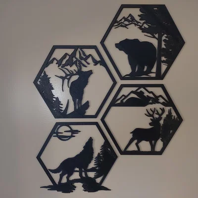 Bộ tranh treo tường lục giác hình thú rừng (Hexagon Wall Art) 3D