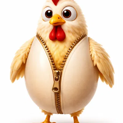 Chú gà con trong vỏ trứng có khóa kéo