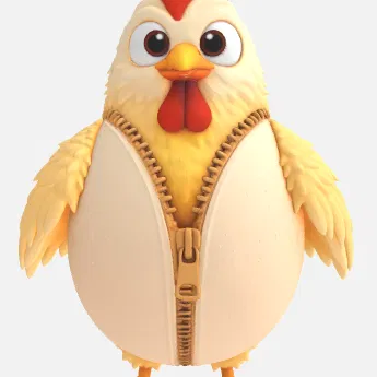 Chú gà con trong vỏ trứng có khóa kéo