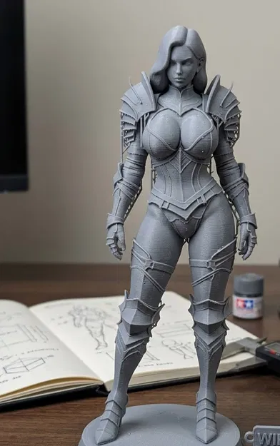 Mô hình 3D nữ chiến binh mặc giáp quyến rũ tinh xảo - Image 1