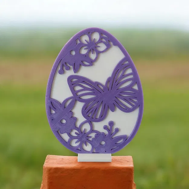 Trứng Phục sinh trang trí hoa và bướm kèm giá đỡ - Image 1