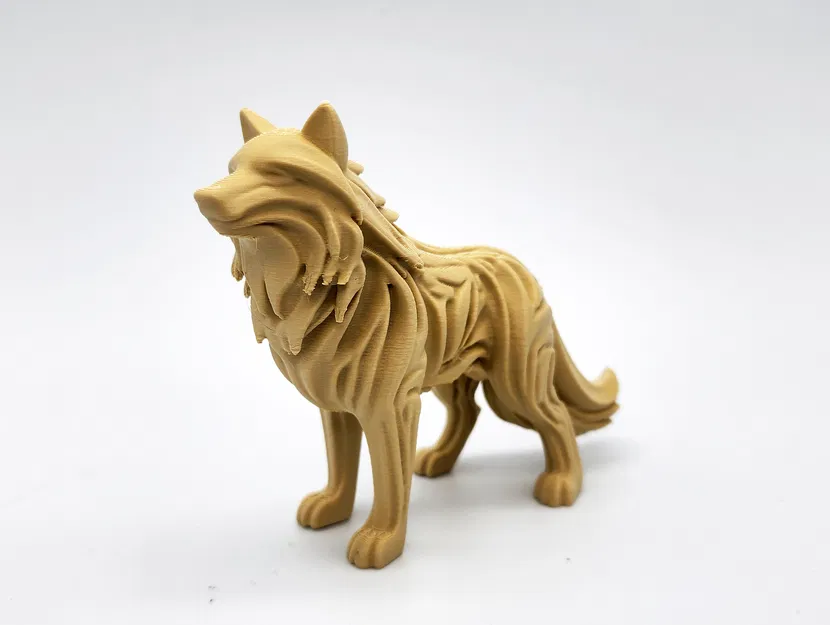 Tượng sói 3D phong cách gỗ chạm khắc độc đáo - Image 1