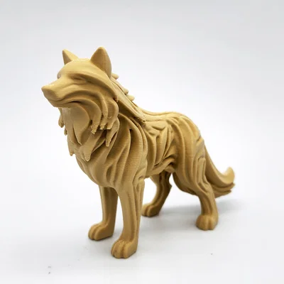 Tượng sói 3D phong cách gỗ chạm khắc độc đáo