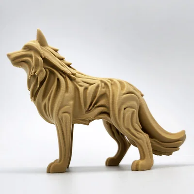 Tượng sói 3D phong cách gỗ chạm khắc độc đáo