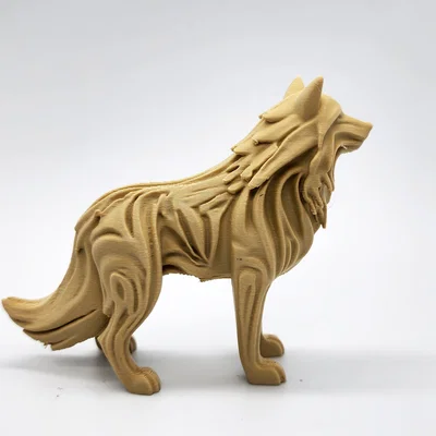 Tượng sói 3D phong cách gỗ chạm khắc độc đáo