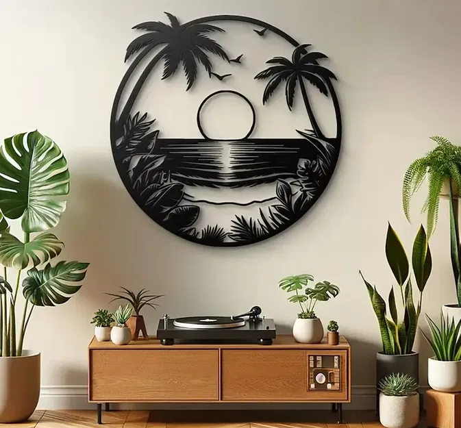 Tranh treo tường 3D chủ đề hoàng hôn nhiệt đới (Tropical Sunset) - Image 1