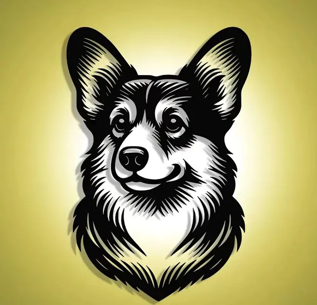 Mẫu in 3D tranh treo tường chú chó Corgi đáng yêu (Corgi Wall Art) - Image 1