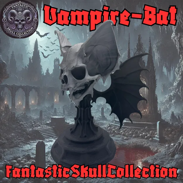 Mô hình đầu lâu Dơi Ma cà rồng (Vampire Bat Skull) kèm chân đế - Image 2