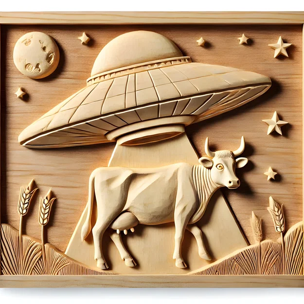 Phù điêu 3D: Cảnh UFO bắt cóc bò - Image 1