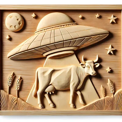 Phù điêu 3D: Cảnh UFO bắt cóc bò