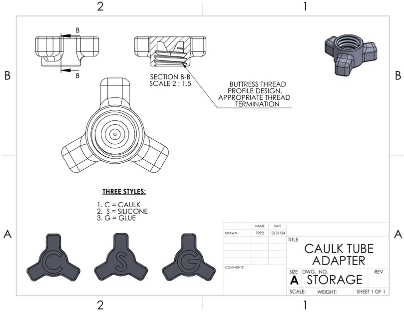 Nắp đậy tuýp keo, silicone hoặc chất trám (Ren tựa tùy chỉnh) - Image 2