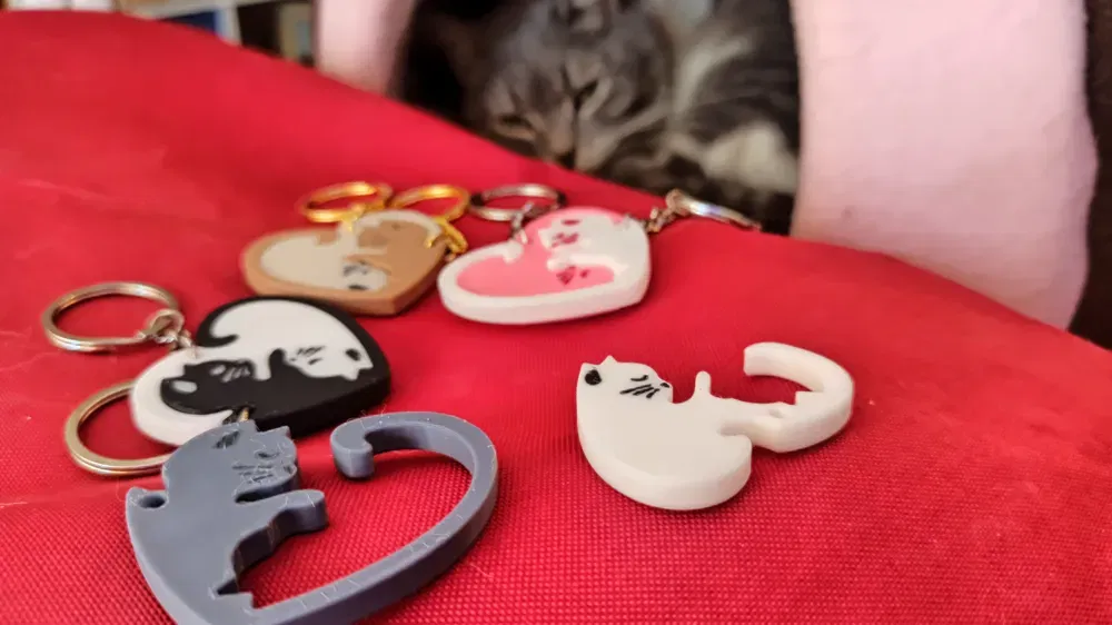 Móc khóa đôi mèo tình yêu hình trái tim (Puzzle) - Image 1