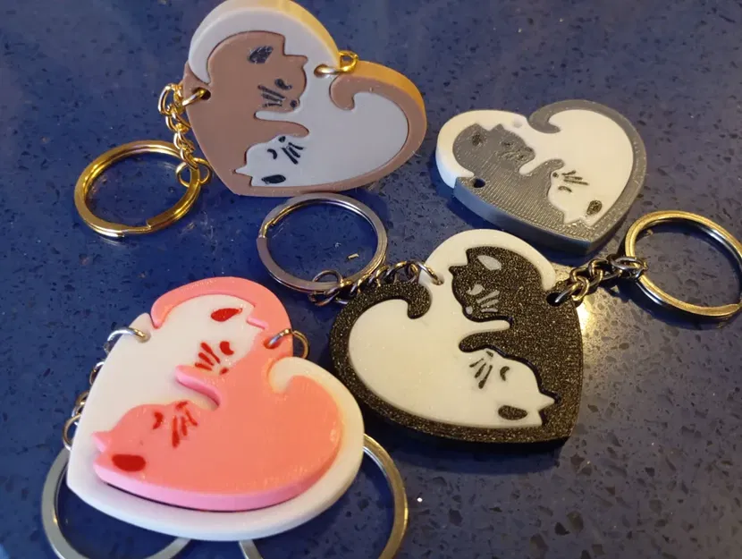 Móc khóa đôi mèo tình yêu hình trái tim (Puzzle) - Image 2