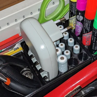 Khay đựng bộ sạc pin IKEA STENKOL và pin LADDA chuẩn Gridfinity