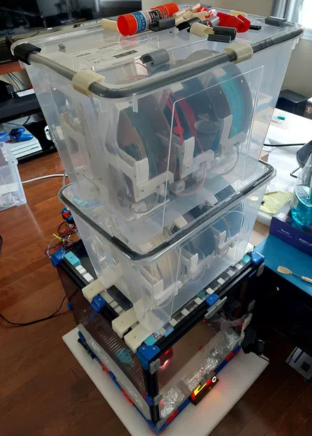 Giá đỡ 3 cuộn nhựa và 3 bộ đệm trong hộp Ikea Samla 22L cho ERCF và Voron 2023 - Image 2