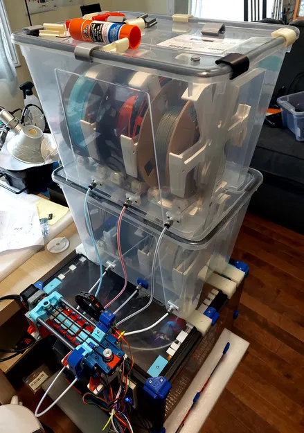 Giá đỡ 3 cuộn nhựa và 3 bộ đệm trong hộp Ikea Samla 22L cho ERCF và Voron 2023 - Image 3