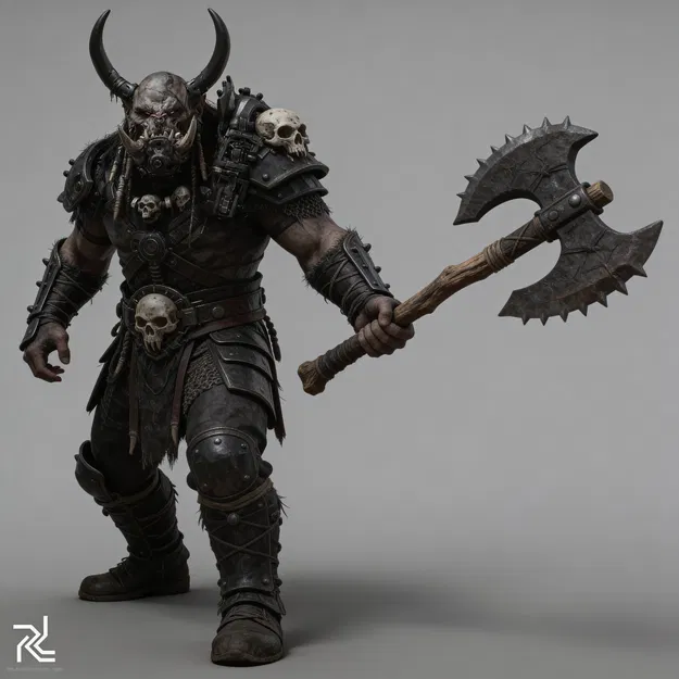 Mô hình chiến binh Ork có sừng in 3D (Horned Ork Warrior 1) - Image 1