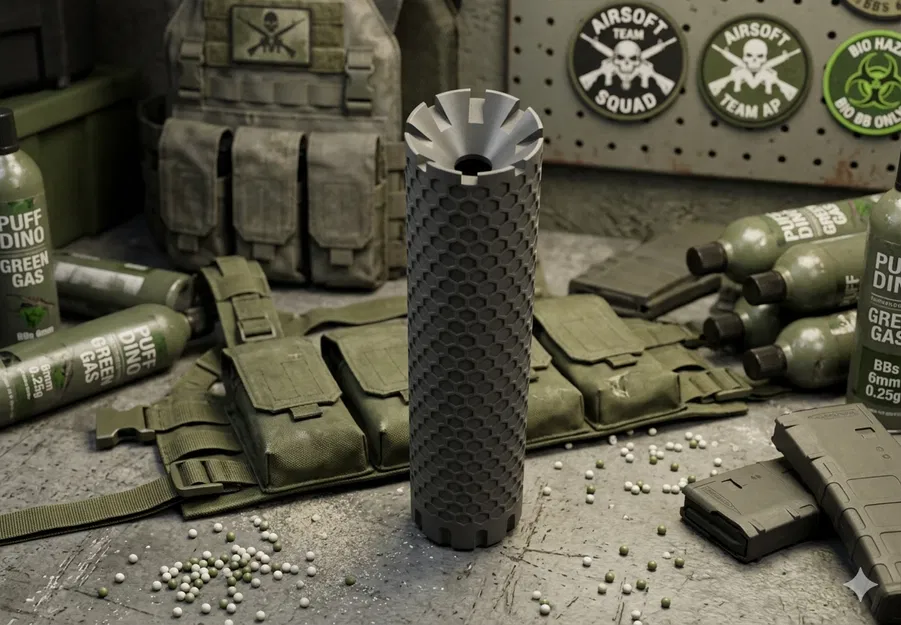Ống giảm thanh lục giác cho súng Airsoft - Phụ kiện trang trí hầm hố - Image 1