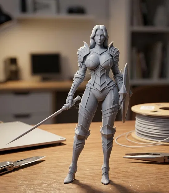 Mô hình nữ chiến binh sexy cầm kiếm và khiên in 3D - Image 1