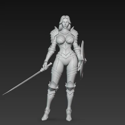 Mô hình nữ chiến binh sexy cầm kiếm và khiên in 3D