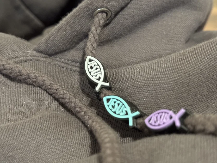 Phụ kiện trang trí dây áo hoodie hình cá Jesus (Jesus Fish Bead) - Image 1