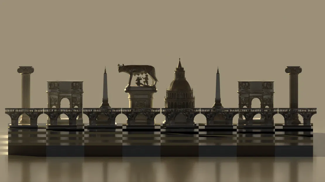 Bộ cờ vua Rome Chess Set - Thiết kế kiến trúc La Mã cổ đại - Image 1
