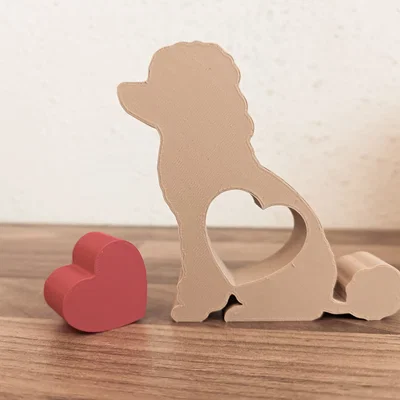 Tượng Chú Chó Poodle Trang Trí Kèm Trái Tim Đáng Yêu - In 3D