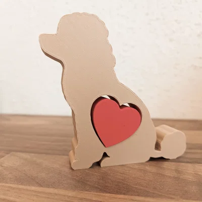 Tượng Chú Chó Poodle Trang Trí Kèm Trái Tim Đáng Yêu - In 3D
