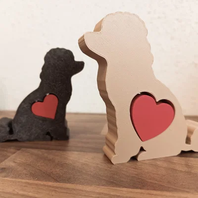 Tượng Chú Chó Poodle Trang Trí Kèm Trái Tim Đáng Yêu - In 3D