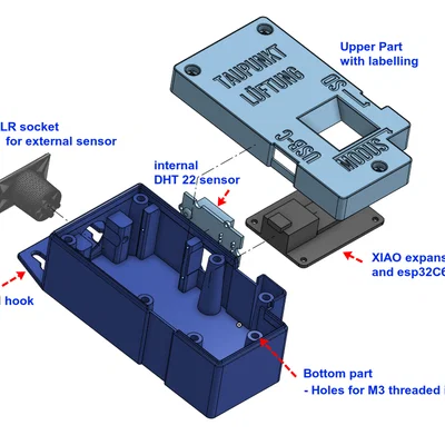 Vỏ hộp thông gió điểm sương với Seeed XIAO ESP32C6 và DHT22