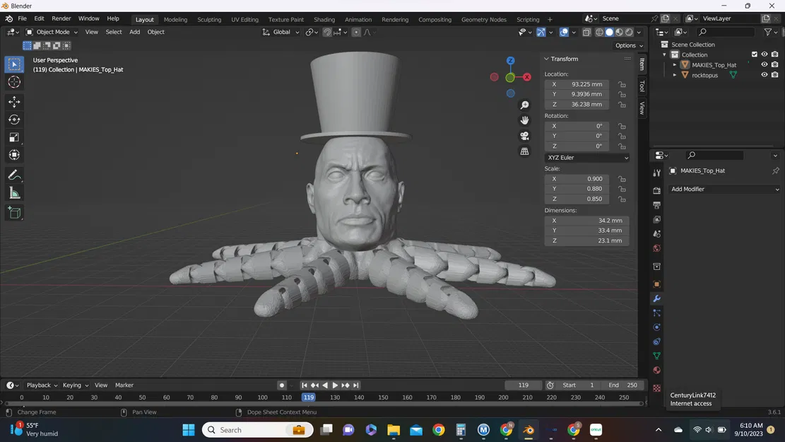 Mô hình 3D The Rocktopus đội mũ (Rocktopus with a top hat) độc lạ - Image 2