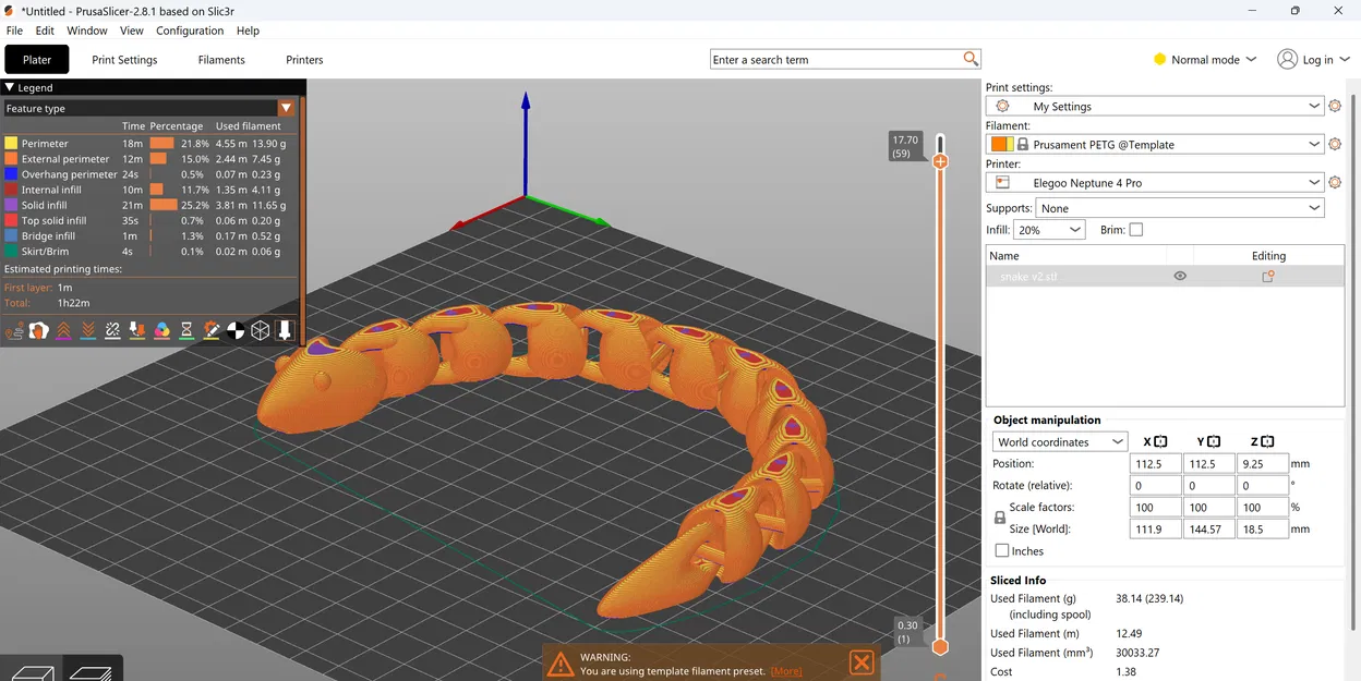 Mô hình rắn khớp nối in 3D (Articulated Snake) - Dễ in, không support - Image 2