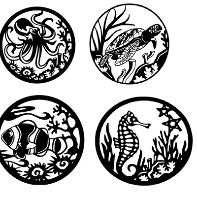 Bộ 4 tranh treo tường 3D họa tiết sinh vật biển trang trí nhà cửa