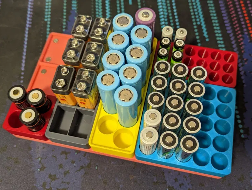 Khay Đựng Pin Gridfinity (AA, AAA, AAAA, 18650, CR123, CR2, 9V, 21700, C, D) - Image 1