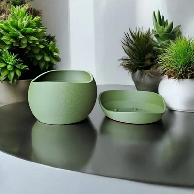 Chậu Cây Họa Tiết Da Cá Mập Kèm Đĩa Lót