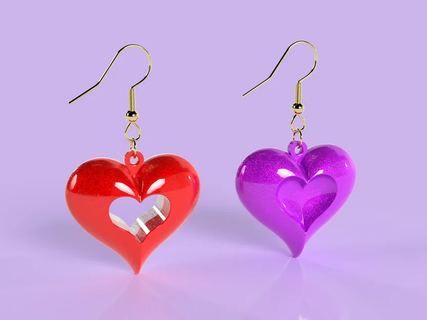 Mô hình 3D trái tim làm mặt dây chuyền và bông tai Valentine - Image 1