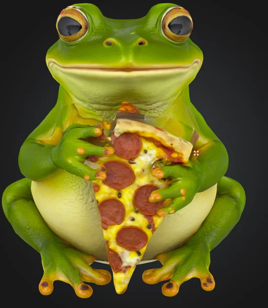 Mô hình chú ếch béo ăn pizza dễ thương trang trí bàn làm việc - Image 1