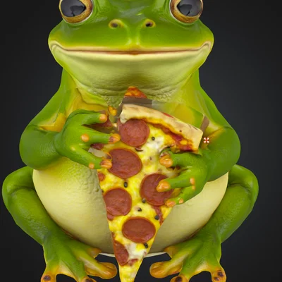 Mô hình chú ếch béo ăn pizza dễ thương trang trí bàn làm việc