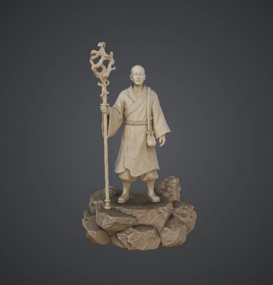 Thiền sư lữ hành cầm gậy – Mô hình nhân vật giả tưởng tối giản - Image 1