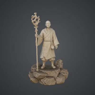 Thiền sư lữ hành cầm gậy – Mô hình nhân vật giả tưởng tối giản