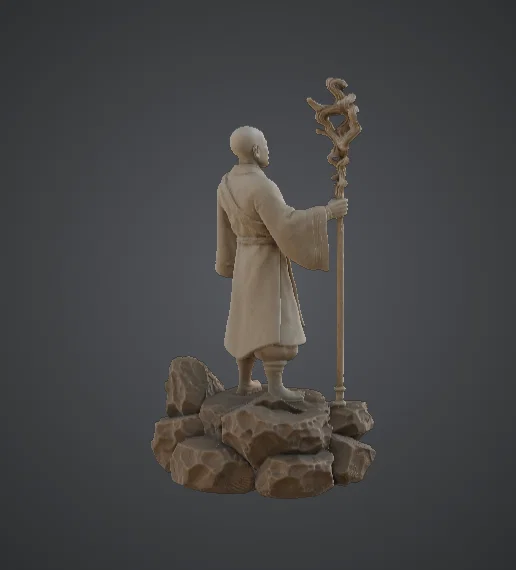 Thiền sư lữ hành cầm gậy – Mô hình nhân vật giả tưởng tối giản - Image 2