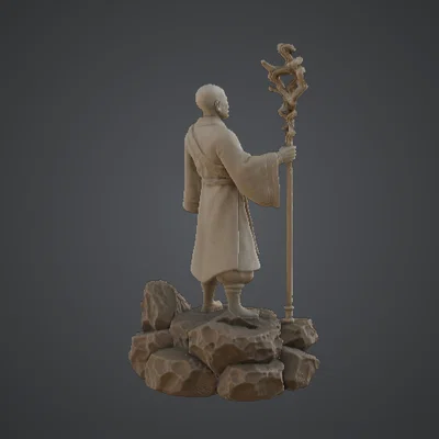 Thiền sư lữ hành cầm gậy – Mô hình nhân vật giả tưởng tối giản