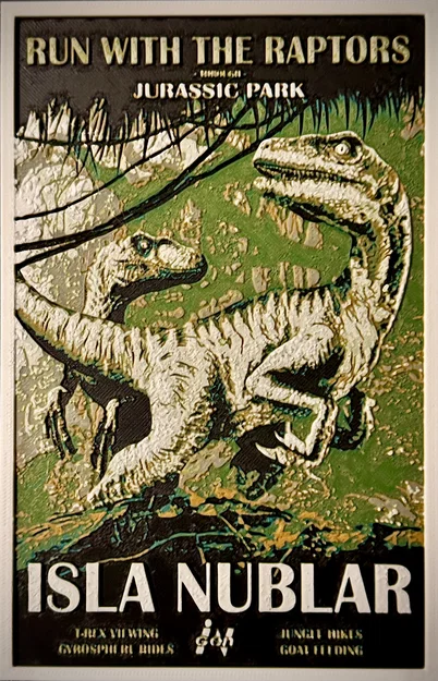 Tranh HueForge Poster Khủng long Raptor Jurassic Park Isla Nubar - Image 1