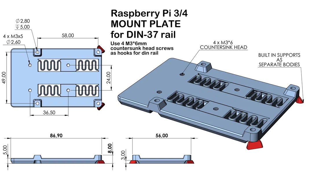 Giá gắn Slim RPi cho thanh ray DIN37 - Image 1