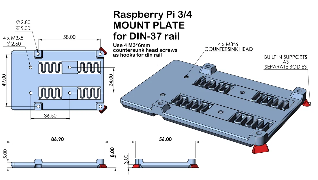 Giá gắn Slim RPi cho thanh ray DIN37 - Image 4