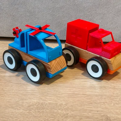 Mô hình trực thăng 3D gắn xe đồ chơi gỗ IKEA Lillabo độc đáo