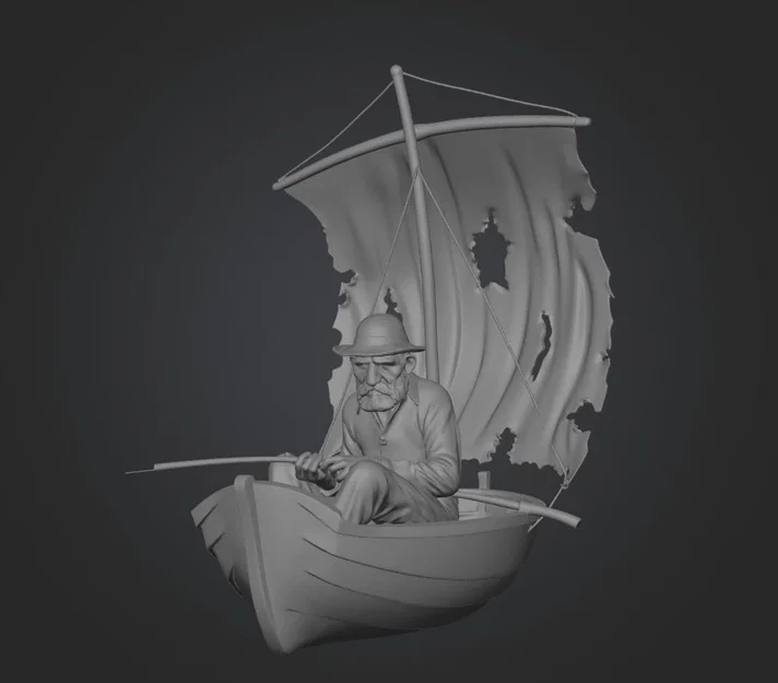 Mô hình 3D lão ngư dân trên chiếc thuyền buồm rách nghệ thuật - Image 1