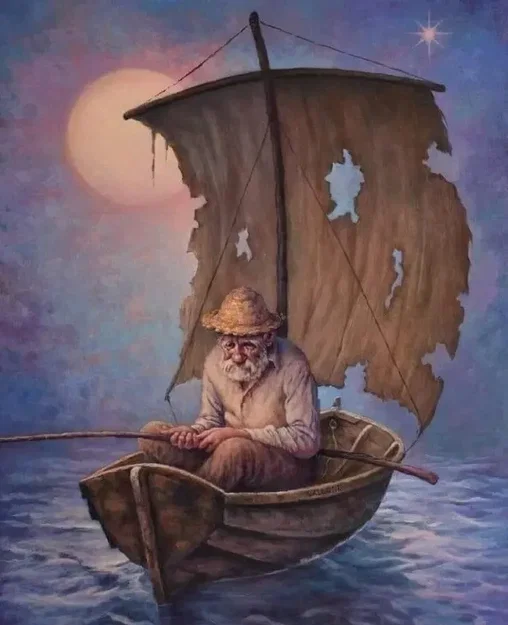 Mô hình 3D lão ngư dân trên chiếc thuyền buồm rách nghệ thuật - Image 2