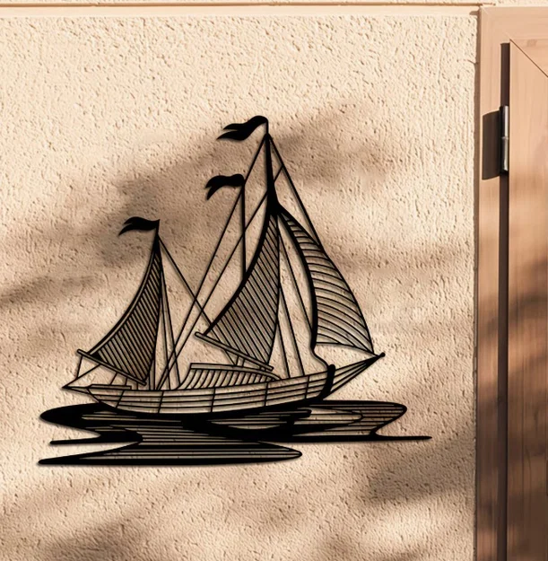 Mô hình trang trí treo tường hình thuyền buồm nghệ thuật 3D - Image 1
